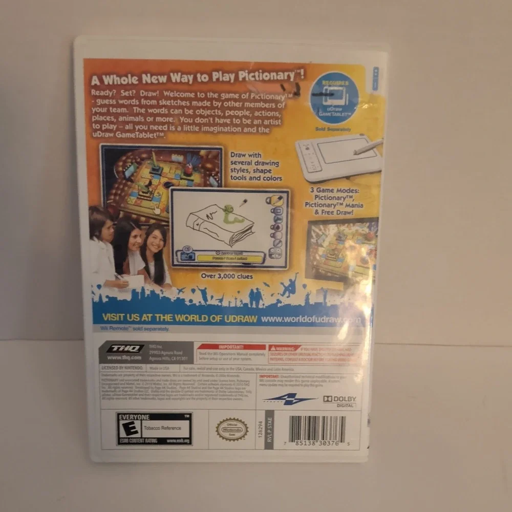 Pictionary Nintendo Wii uDraw GameTablet Required THQ Video Game RVL-P-STAE